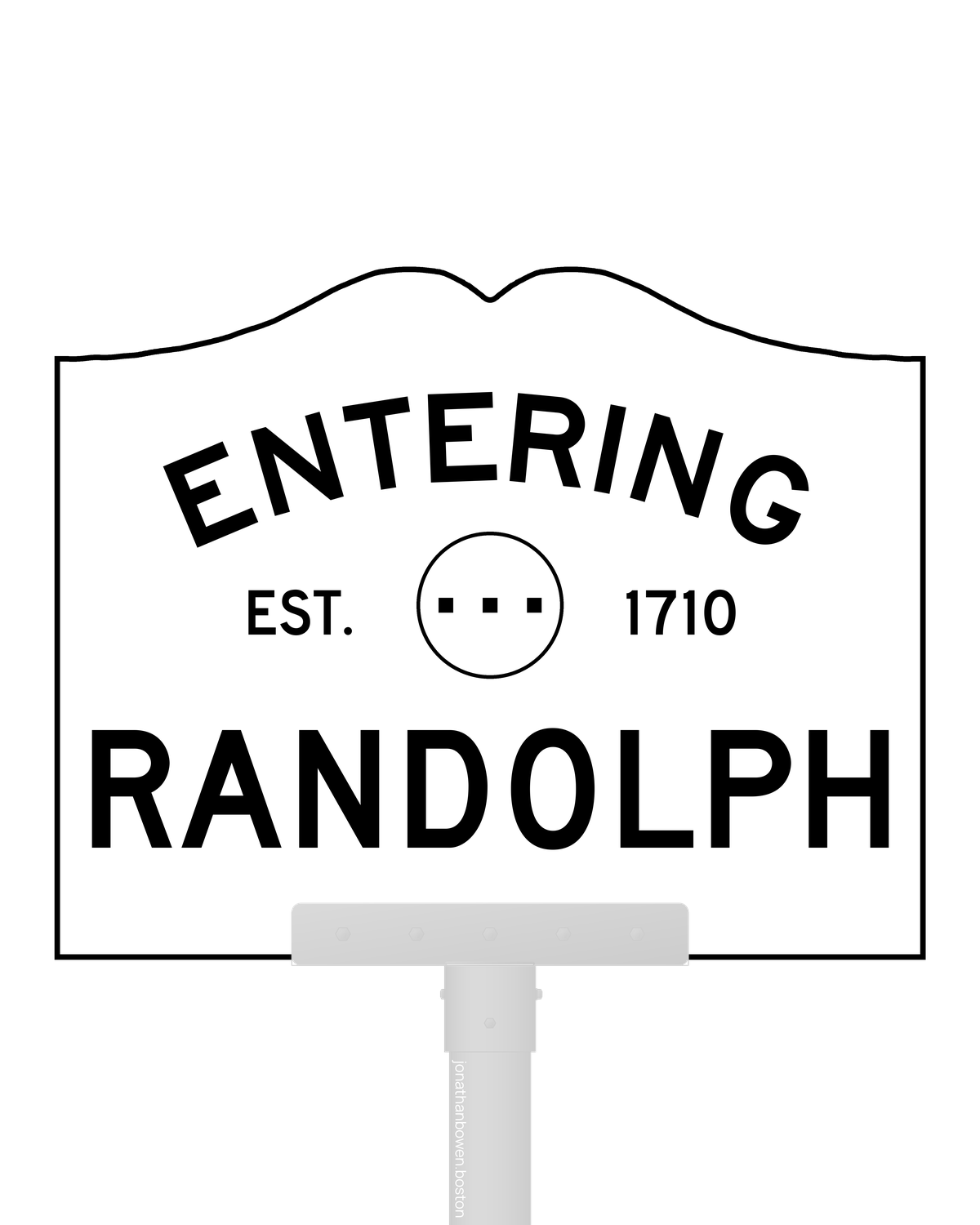 Randolph, Massachusetts, appears on a municipal entry sign marked EST. 1710.