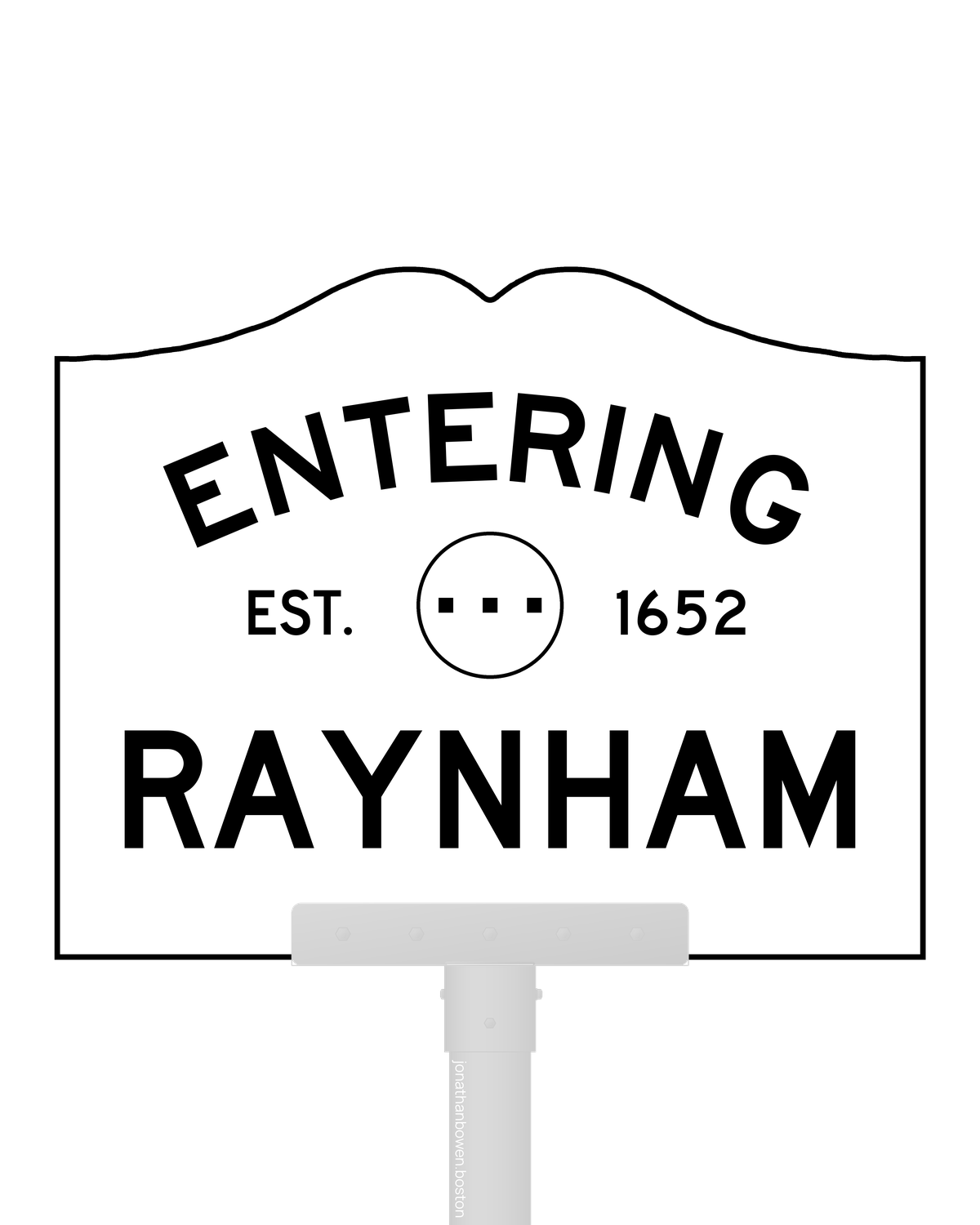 Raynham, Massachusetts, appears on a municipal entry sign marked EST. 1652.