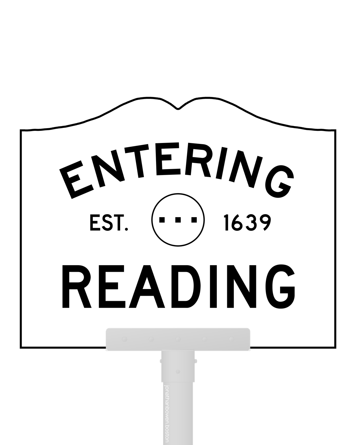 Reading, Massachusetts, appears on a municipal entry sign marked EST. 1639.