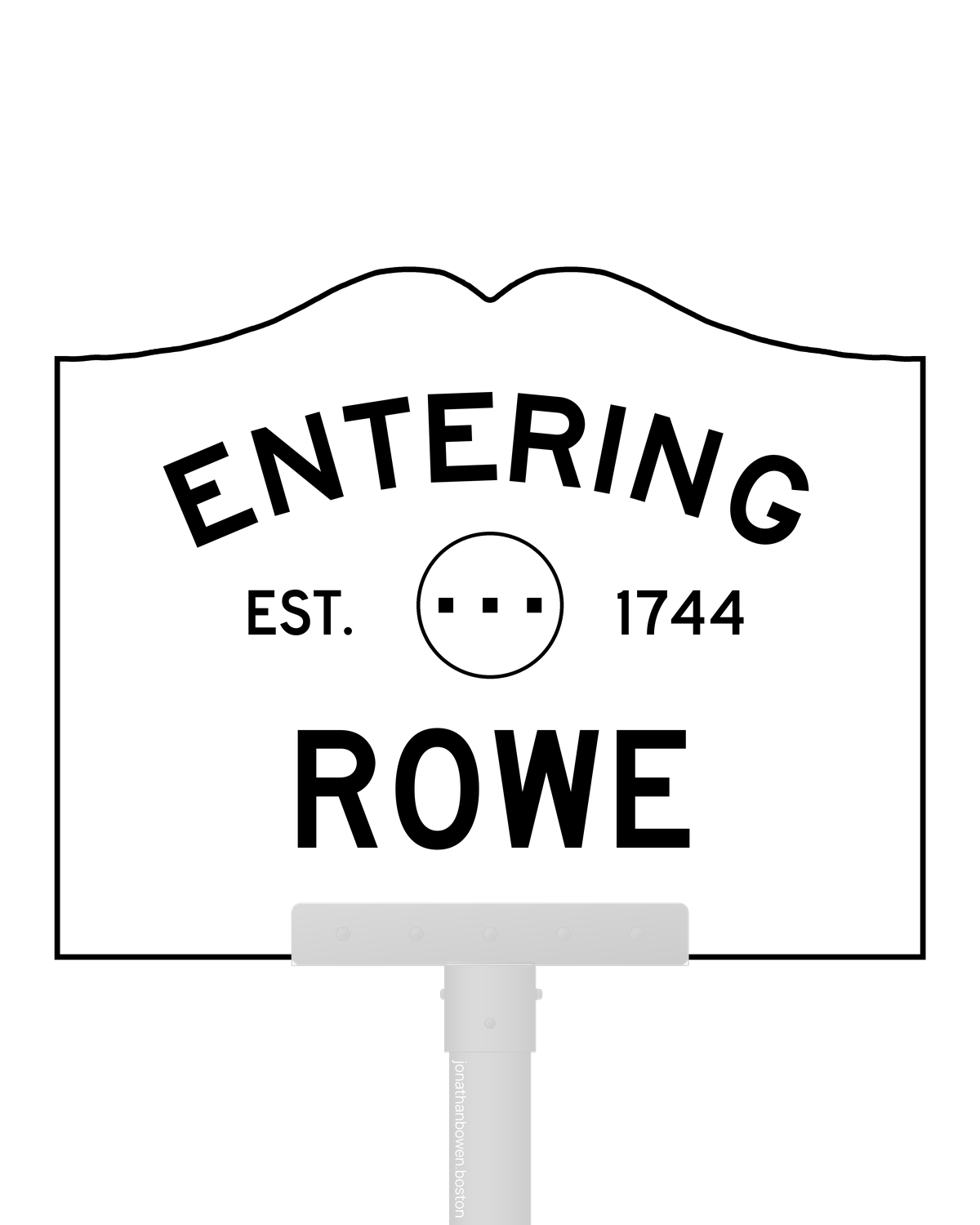 Rowe, Massachusetts, appears on a municipal entry sign marked EST. 1744.