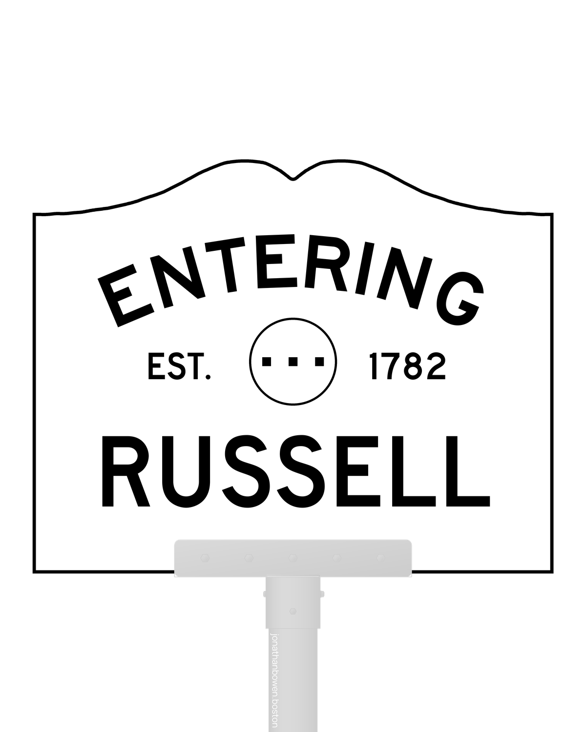 Russell, Massachusetts, appears on a municipal entry sign marked EST. 1782.