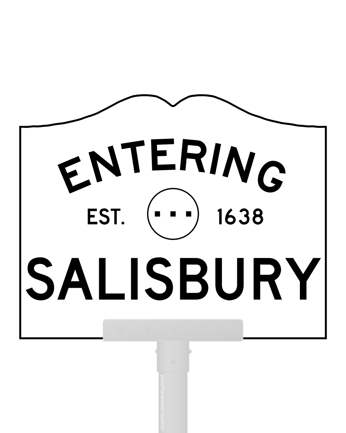 Salisbury, Massachusetts, appears on a municipal entry sign marked EST. 1638.
