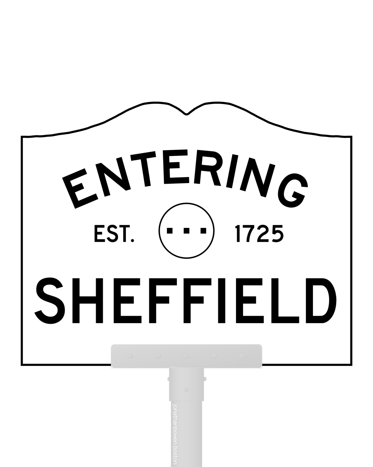 Sheffield, Massachusetts, appears on a municipal entry sign marked EST. 1725.