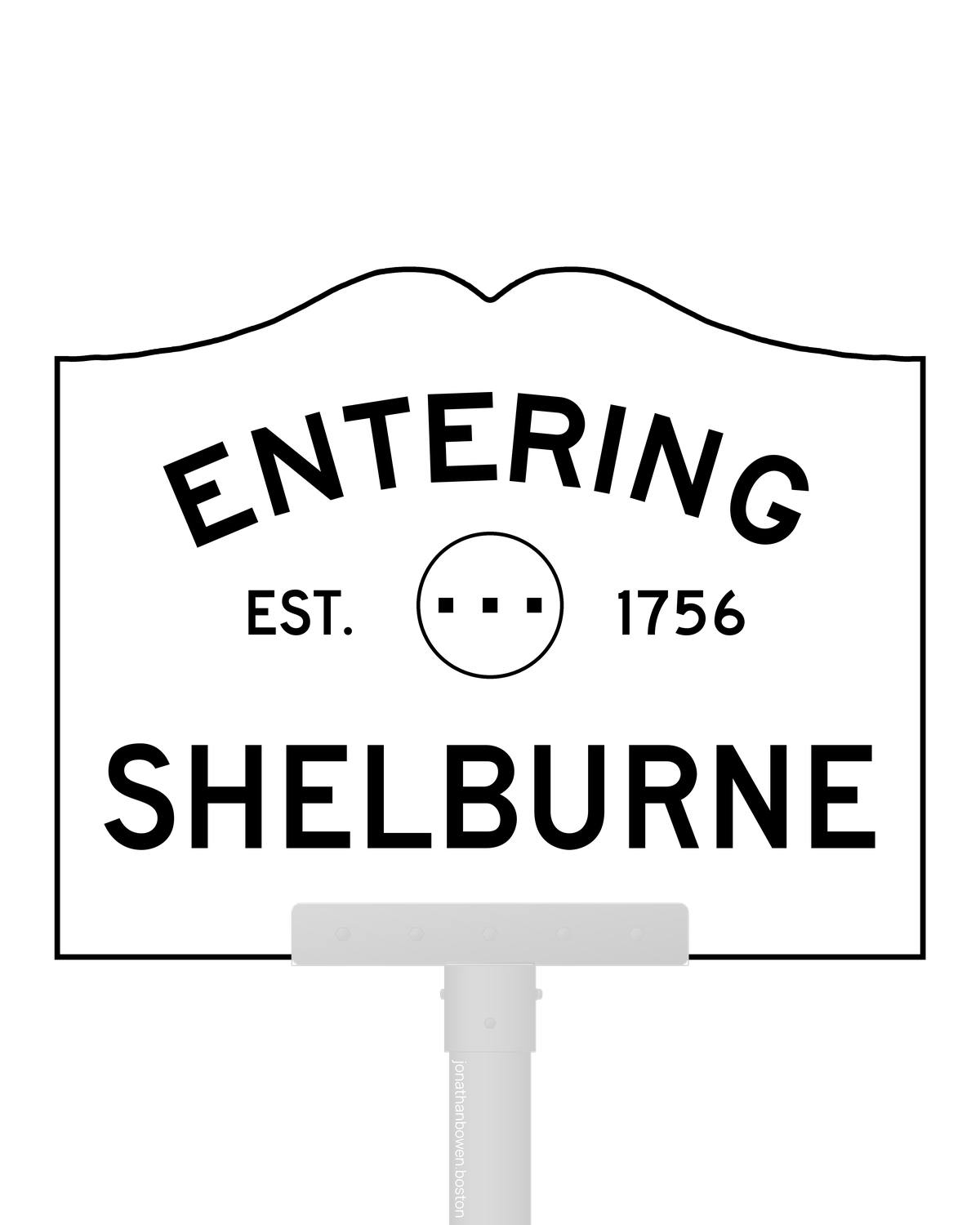 Shelburne, Massachusetts, appears on a municipal entry sign marked EST. 1756.
