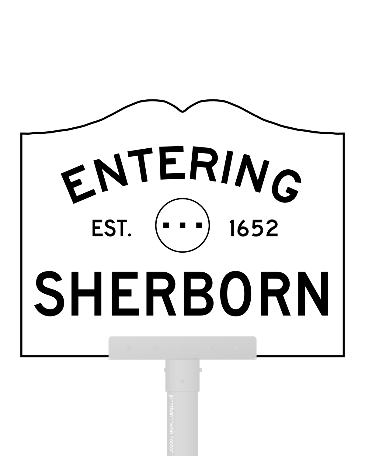 Sherborn, Massachusetts, appears on a municipal entry sign marked EST. 1652.