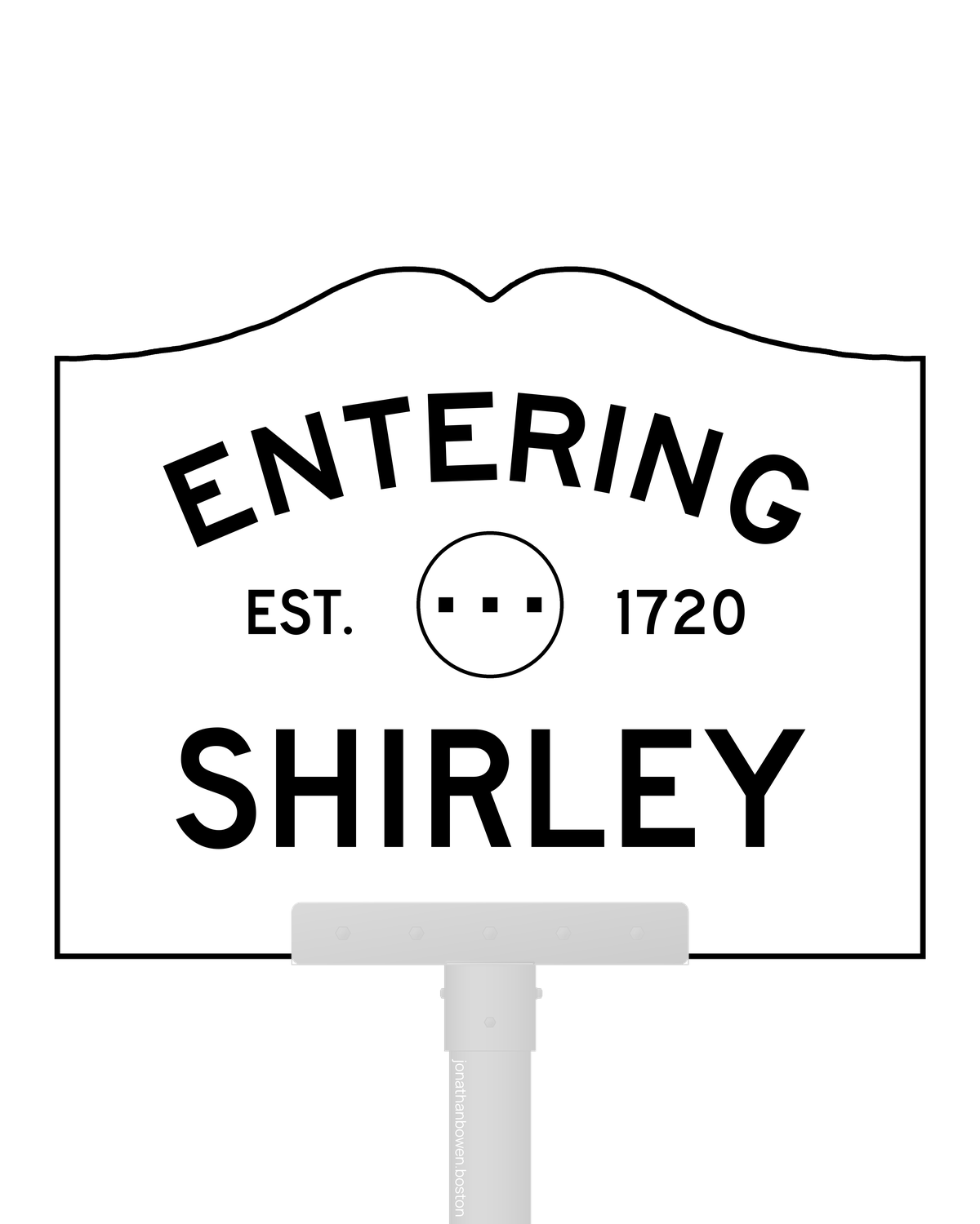 Shirley, Massachusetts, appears on a municipal entry sign marked EST. 1720.