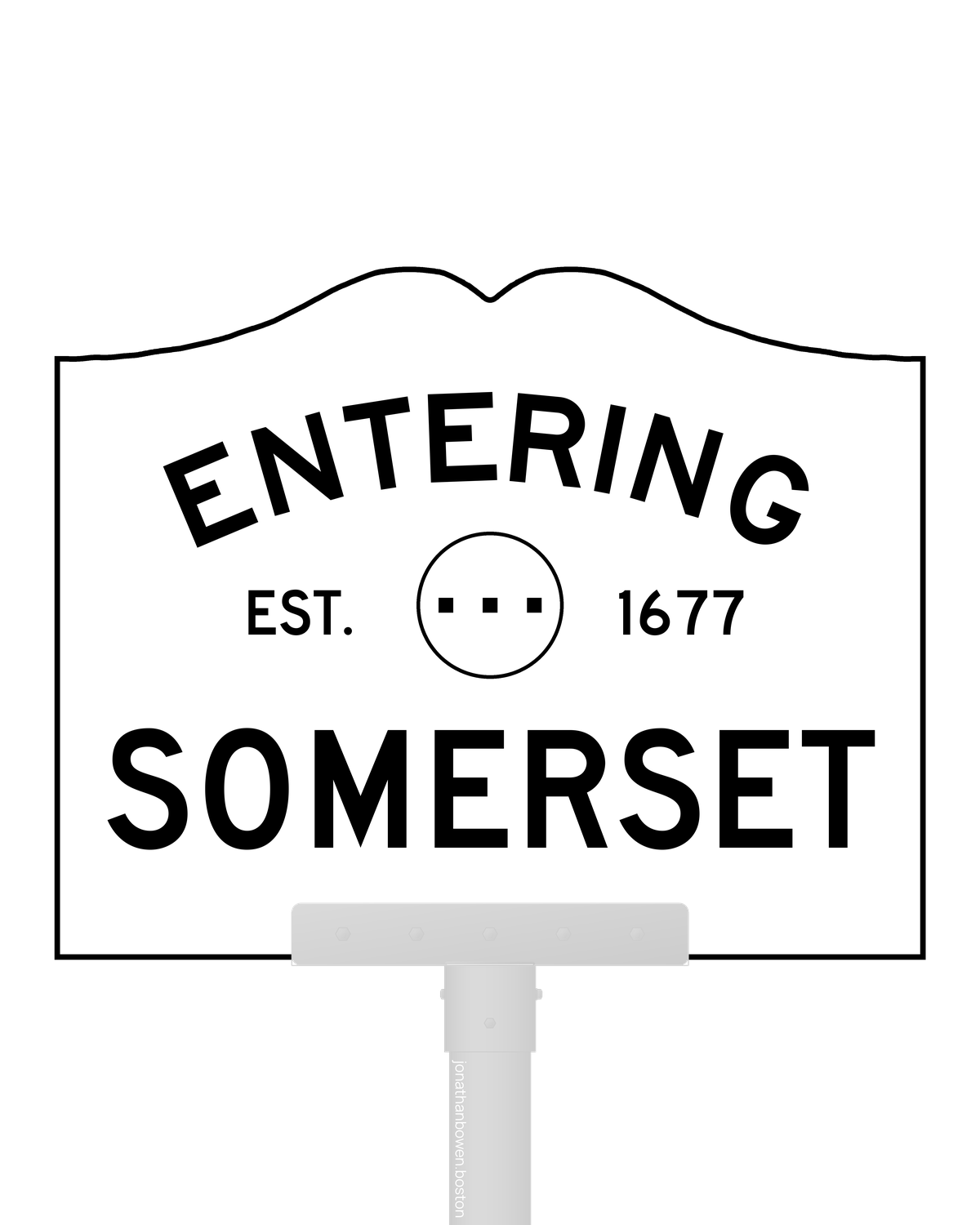 Somerset, Massachusetts, appears on a municipal entry sign marked EST. 1677.