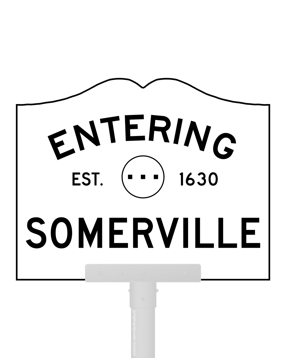 Somerville, Massachusetts, appears on a municipal entry sign marked EST. 1630.
