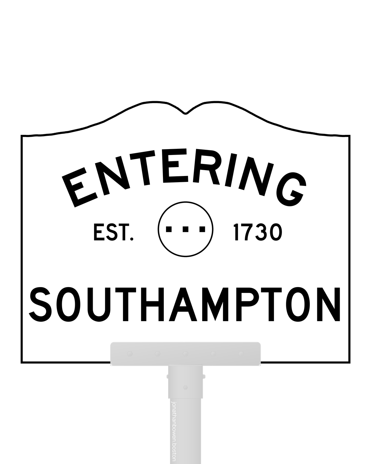 Southampton, Massachusetts, appears on a municipal entry sign marked EST. 1730.