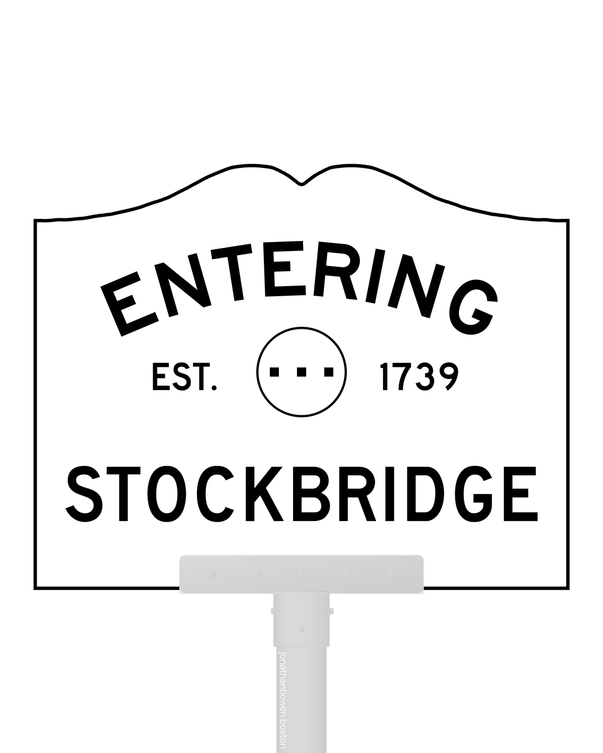 Stockbridge, Massachusetts, appears on a municipal entry sign marked EST. 1739.