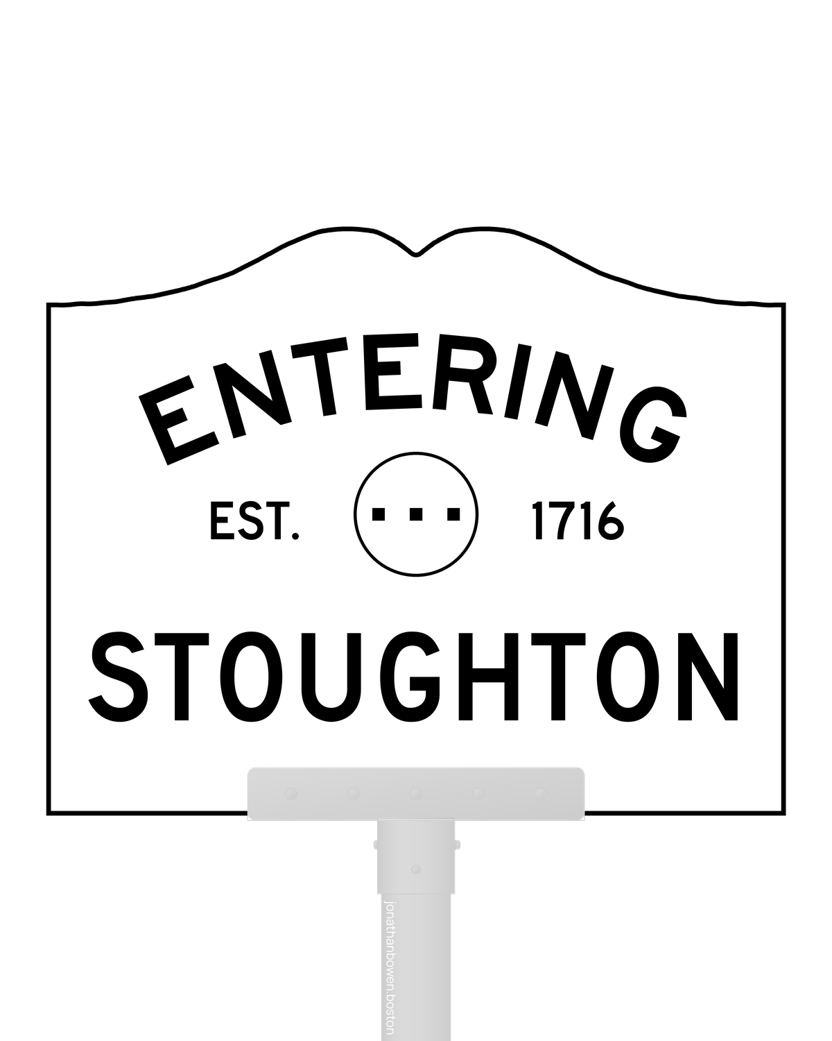 Stoughton, Massachusetts, appears on a municipal entry sign marked EST. 1716.