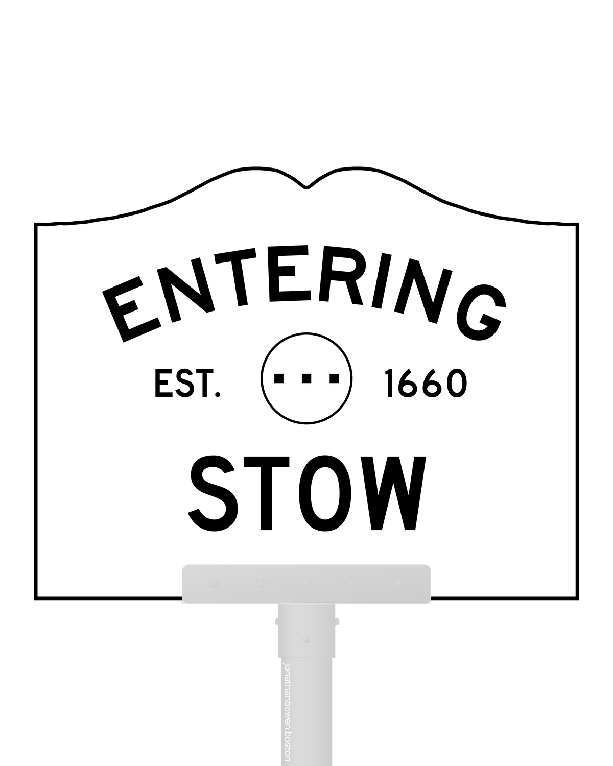 Stow, Massachusetts, appears on a municipal entry sign marked EST. 1660.