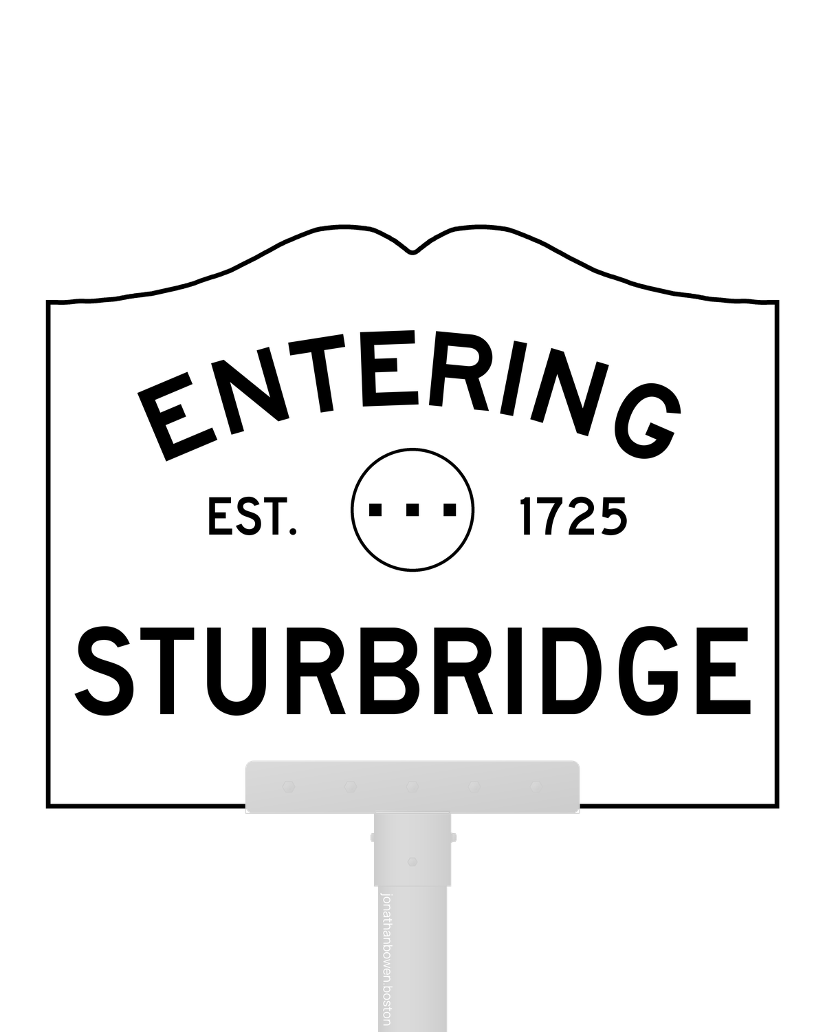Sturbridge, Massachusetts, appears on a municipal entry sign marked EST. 1725.