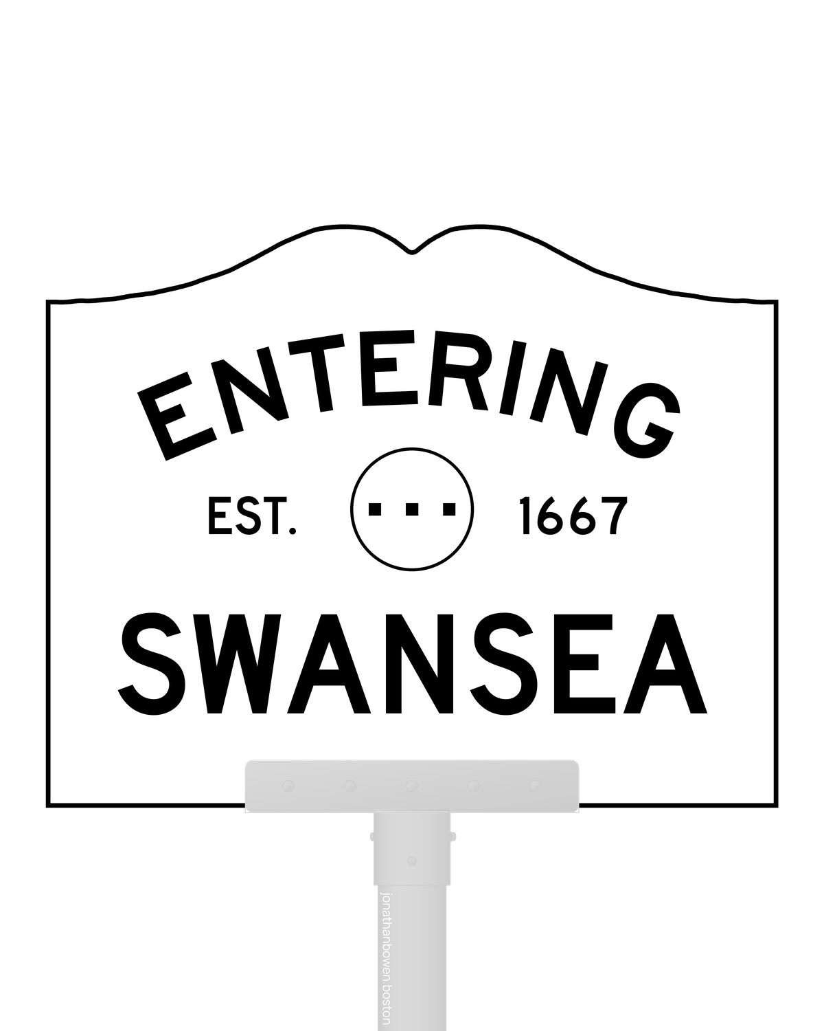 Swansea, Massachusetts, appears on a municipal entry sign marked EST. 1667.
