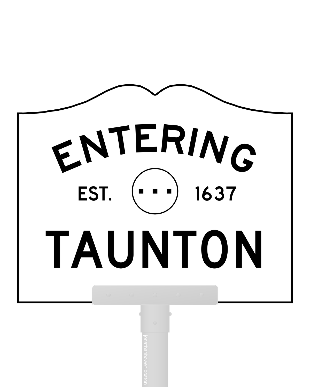 Taunton, Massachusetts, appears on a municipal entry sign marked EST. 1637.