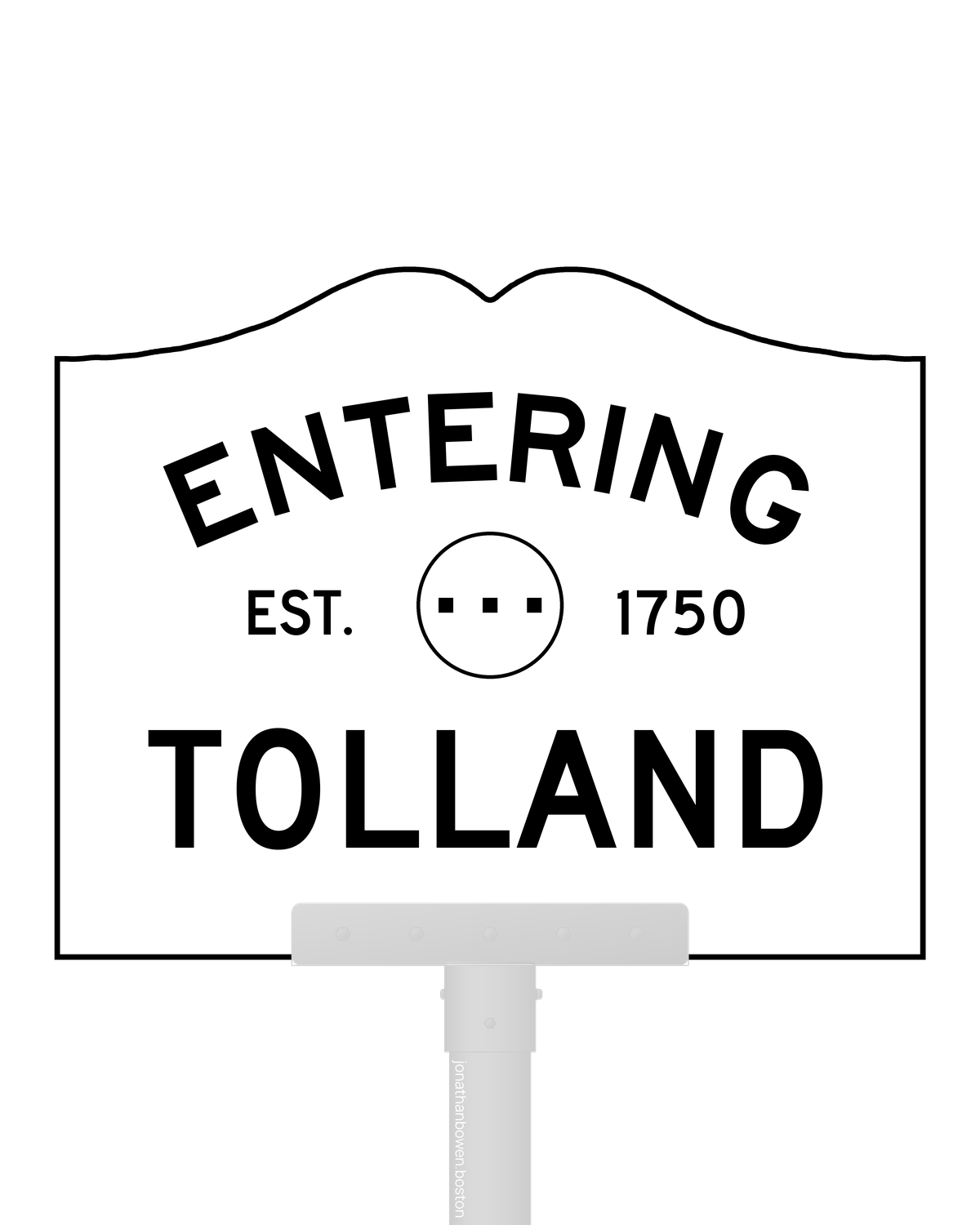 Tolland, Massachusetts, appears on a municipal entry sign marked EST. 1750.