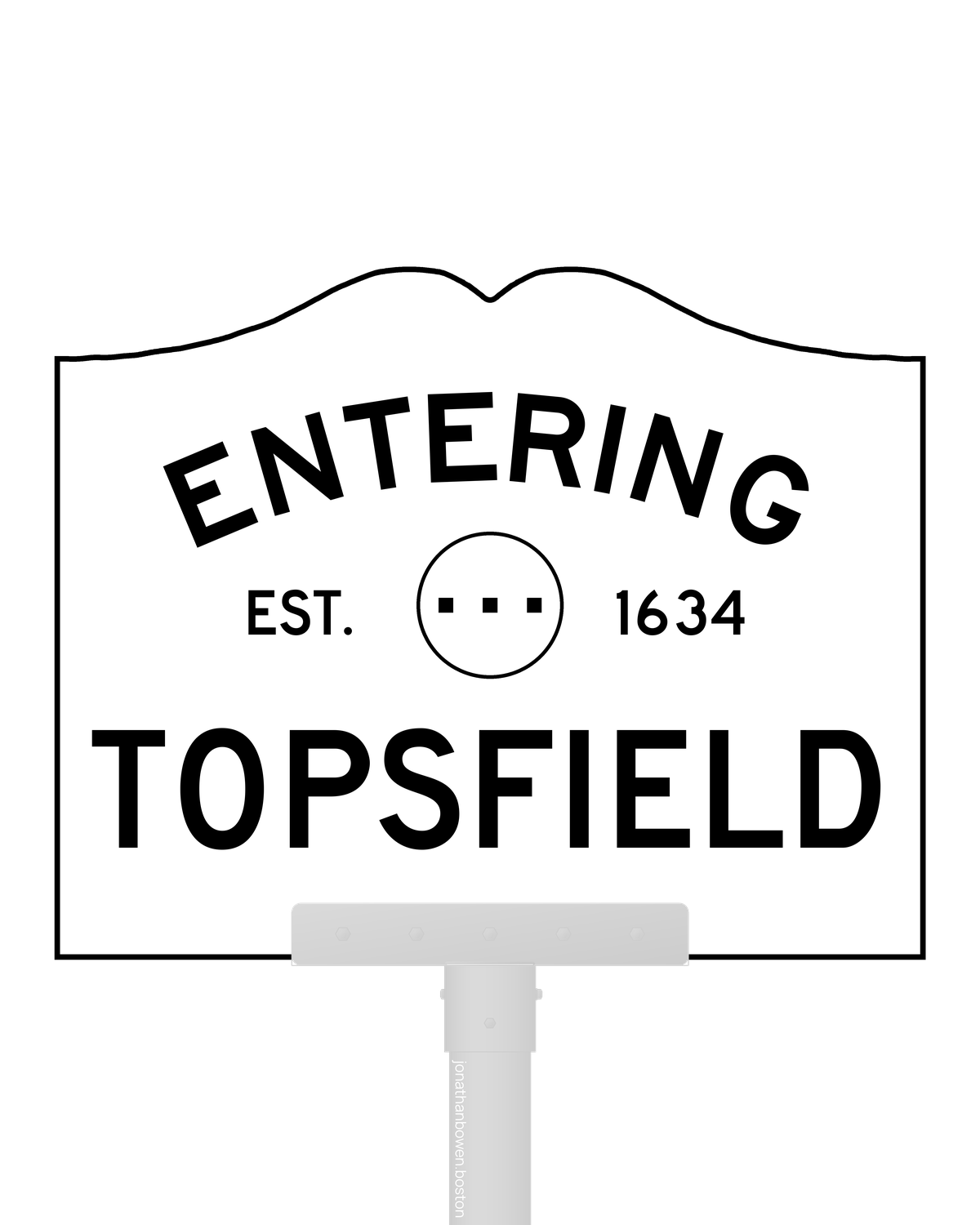 Topsfield, Massachusetts, appears on a municipal entry sign marked EST. 1634.