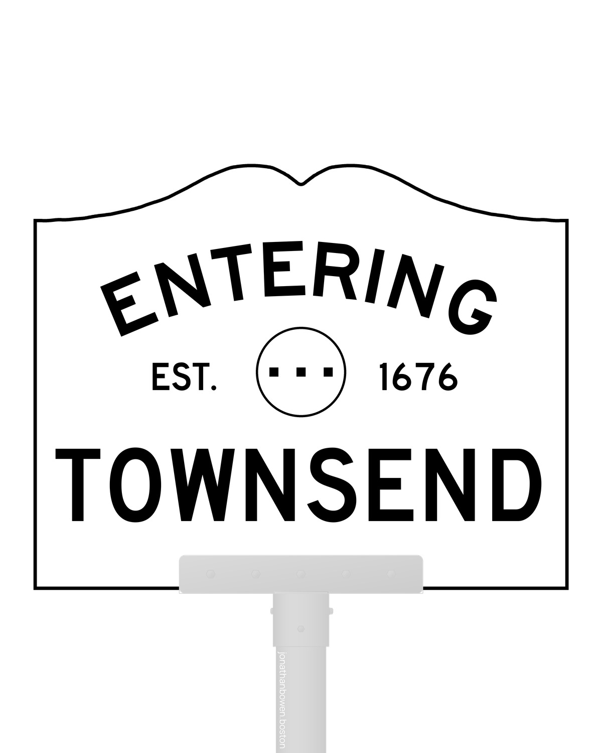 Townsend, Massachusetts, appears on a municipal entry sign marked EST. 1676.