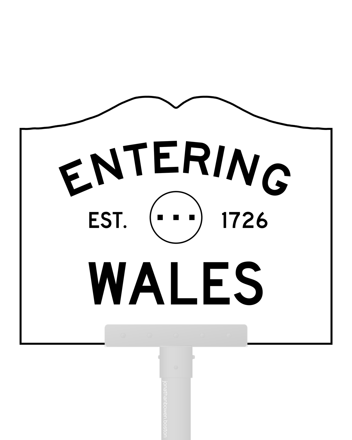 Wales, Massachusetts, appears on a municipal entry sign marked EST. 1726.