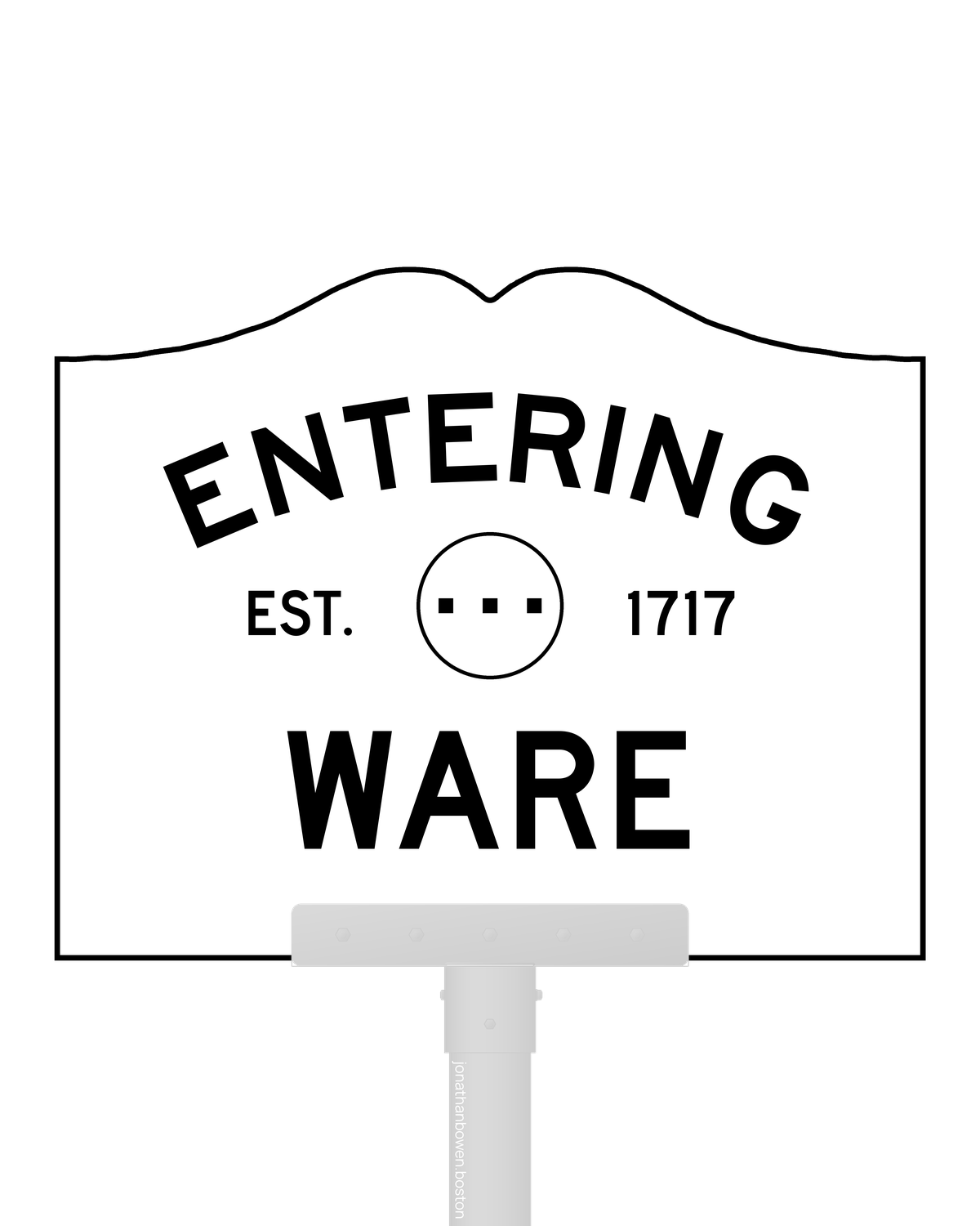 Ware, Massachusetts, appears on a municipal entry sign marked EST. 1717.