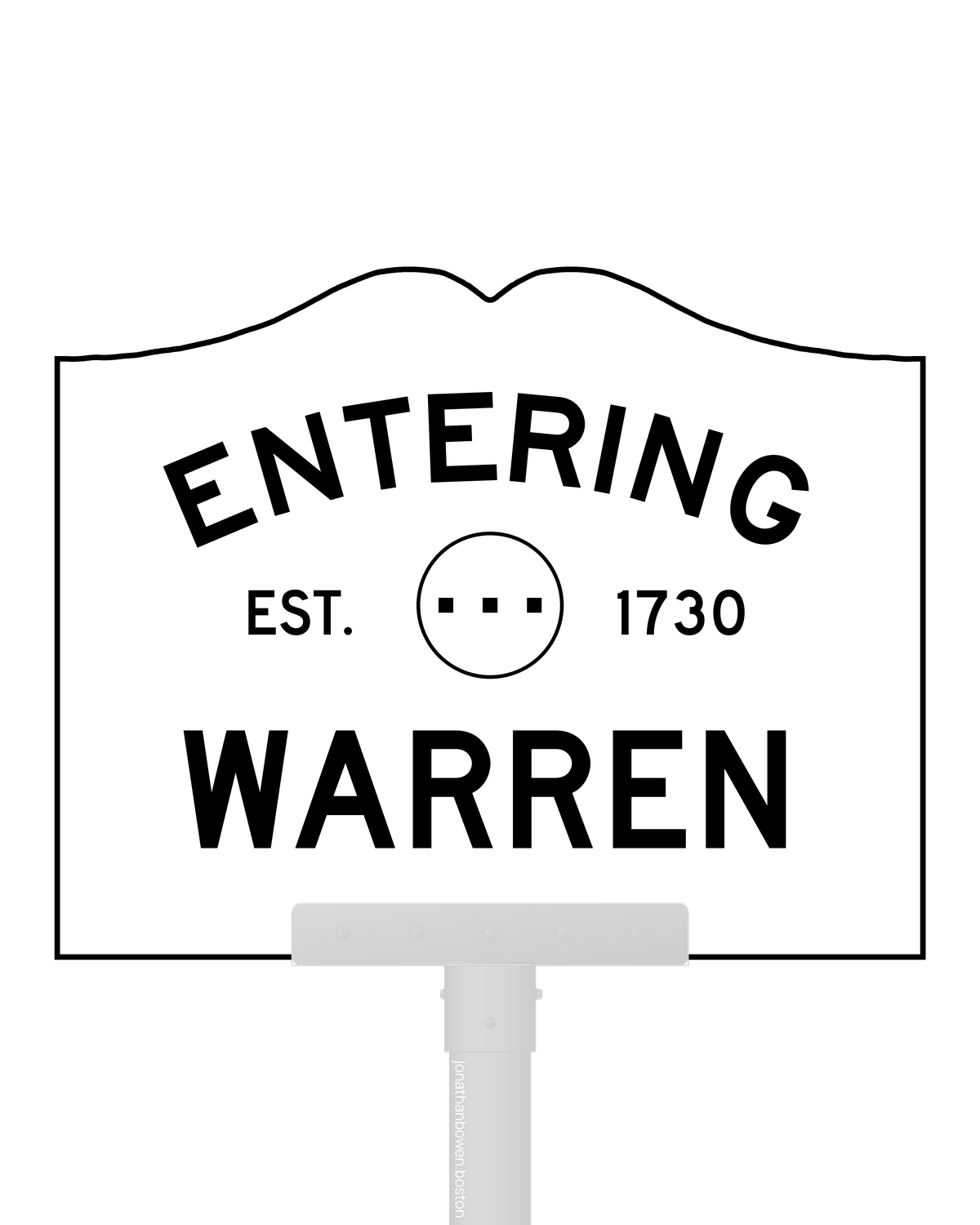 Warren, Massachusetts, appears on a municipal entry sign marked EST. 1730.