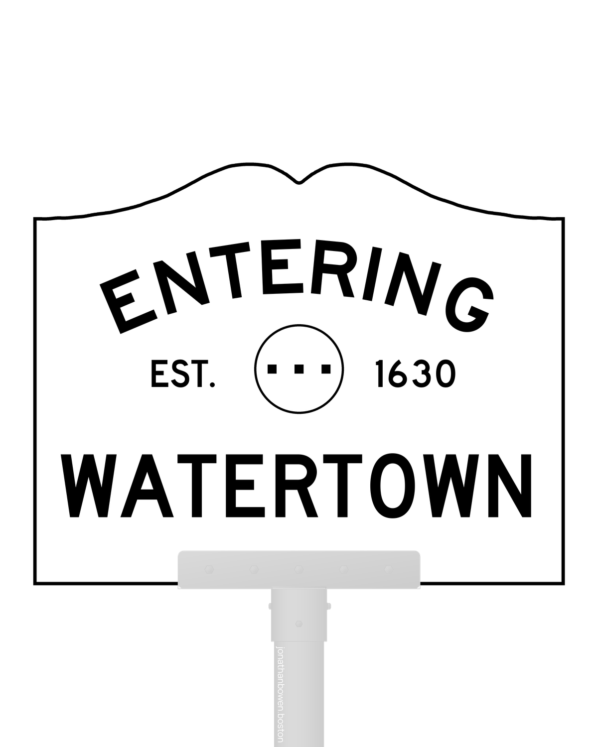 Watertown, Massachusetts, appears on a municipal entry sign marked EST. 1630.