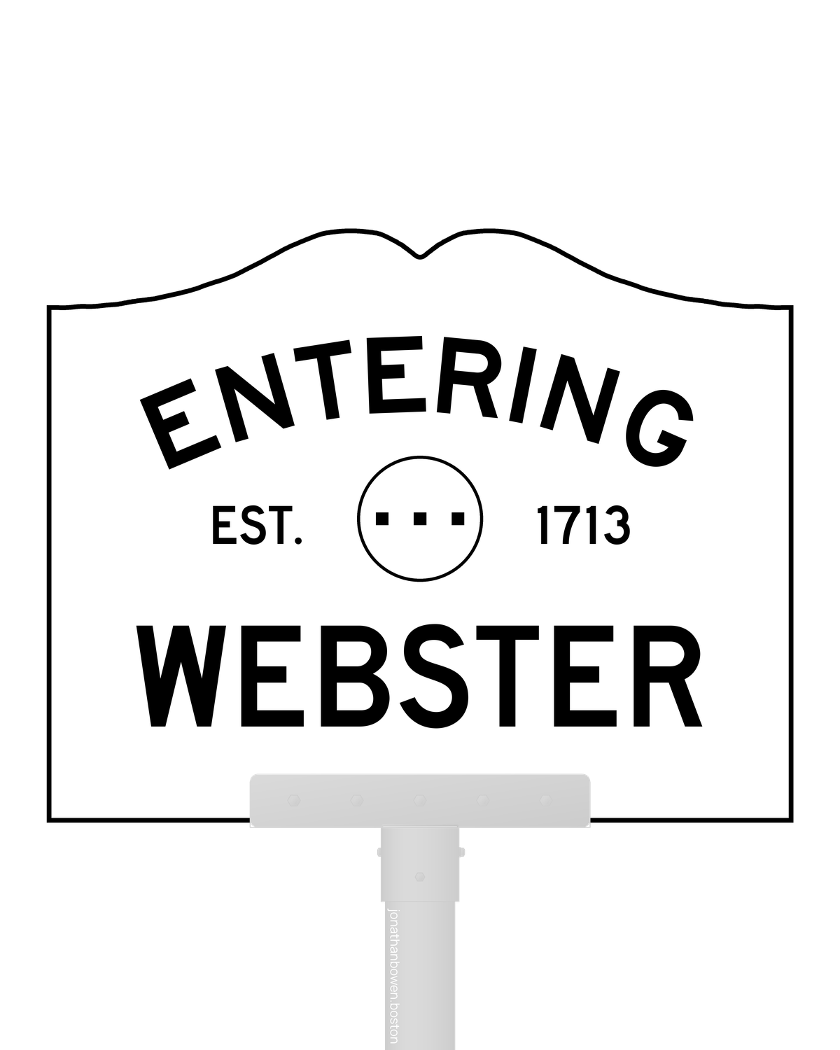 Webster, Massachusetts, appears on a municipal entry sign marked EST. 1713.