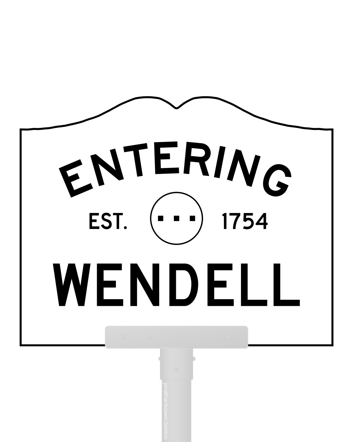 Wendell, Massachusetts, appears on a municipal entry sign marked EST. 1754.
