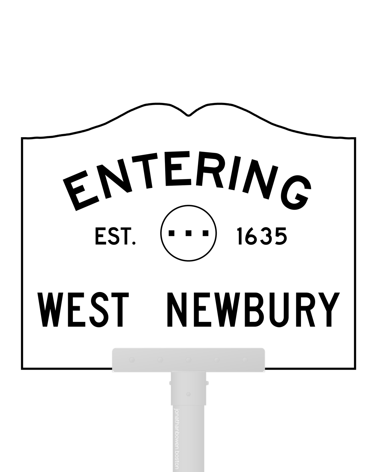 West Newbury, Massachusetts, appears on a municipal entry sign marked EST. 1635.
