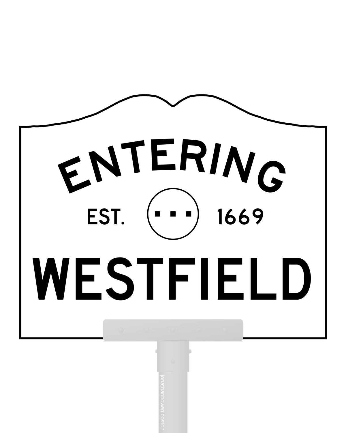 Westfield, Massachusetts, appears on a municipal entry sign marked EST. 1669.