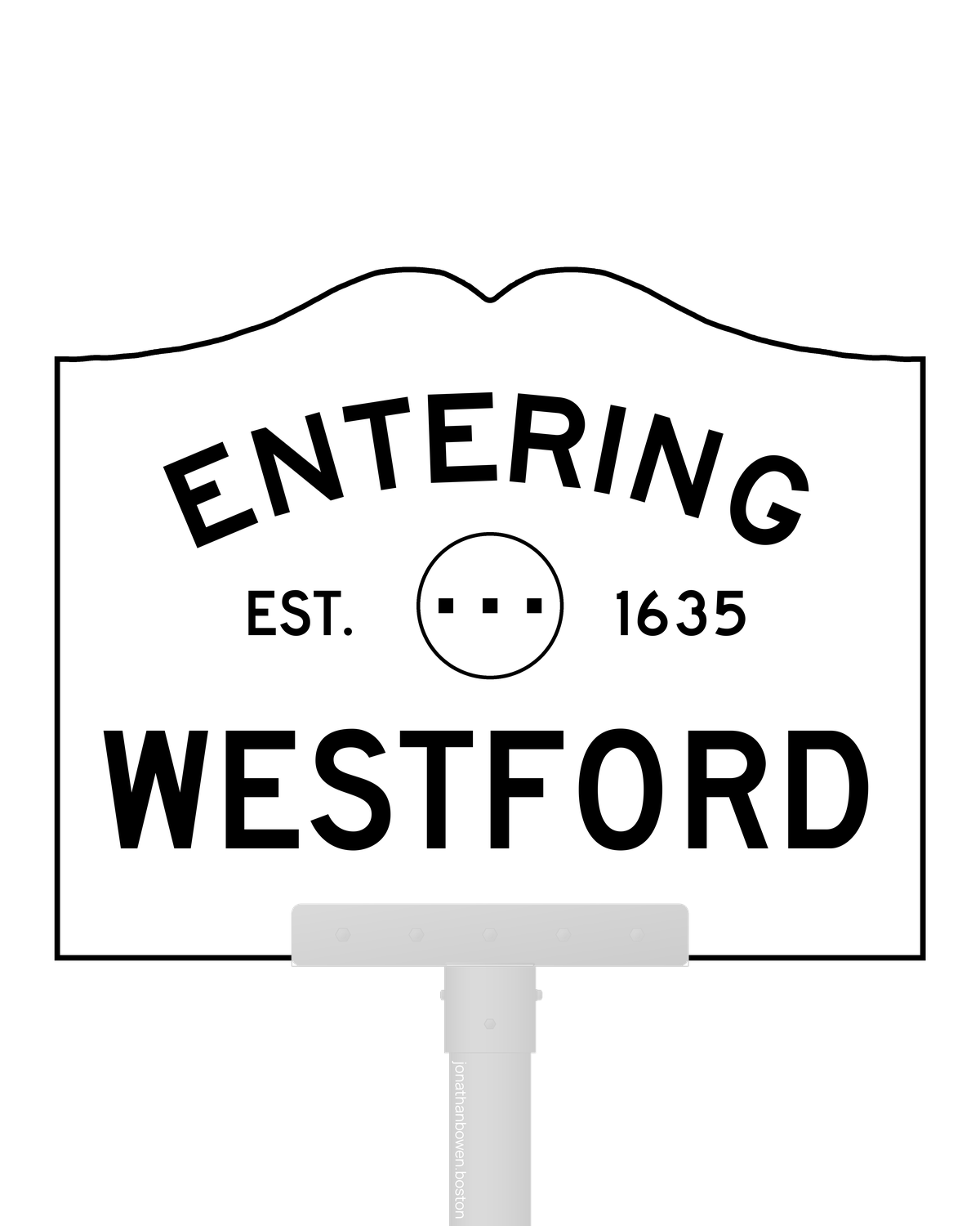 Westford, Massachusetts, appears on a municipal entry sign marked EST. 1635.