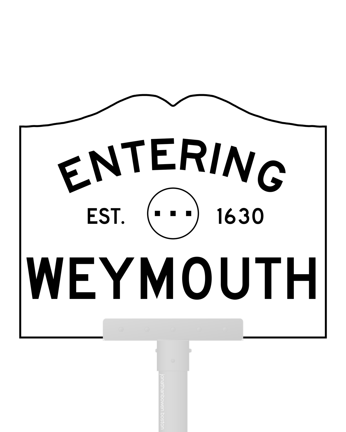 Weymouth, Massachusetts, appears on a municipal entry sign marked EST. 1630.