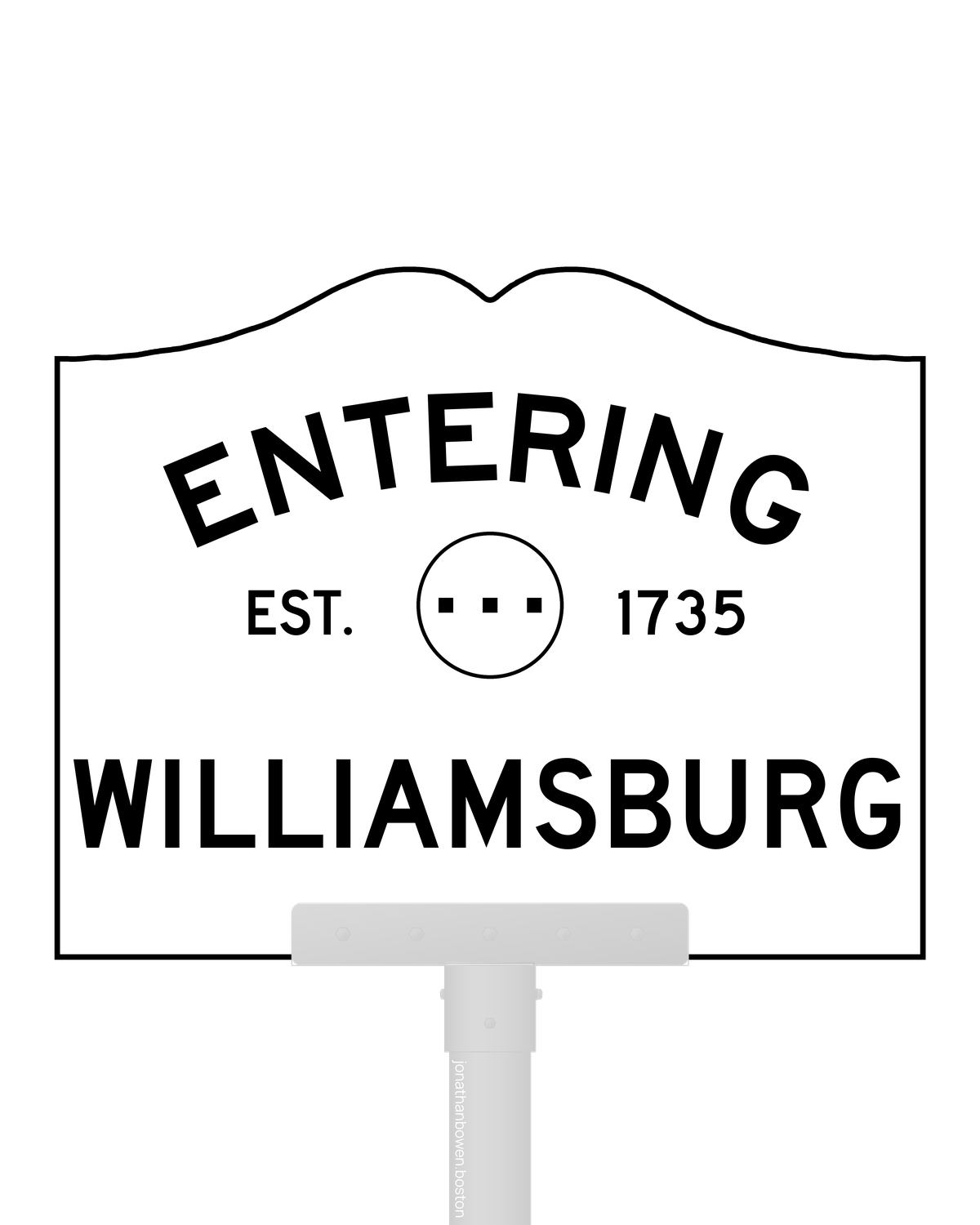 Williamsburg, Massachusetts, appears on a municipal entry sign marked EST. 1735.
