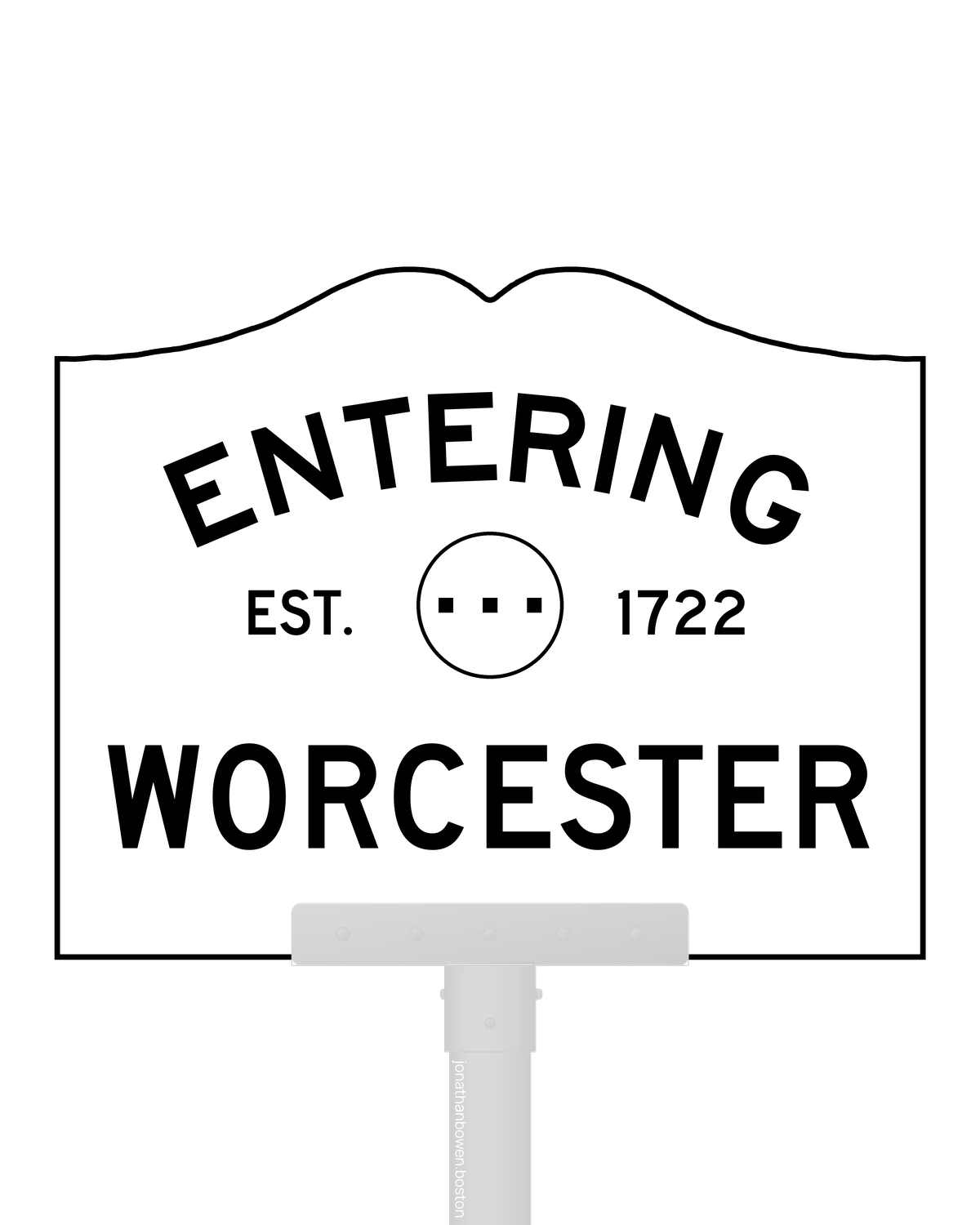 Worcester, Massachusetts, appears on a municipal entry sign marked EST. 1722.